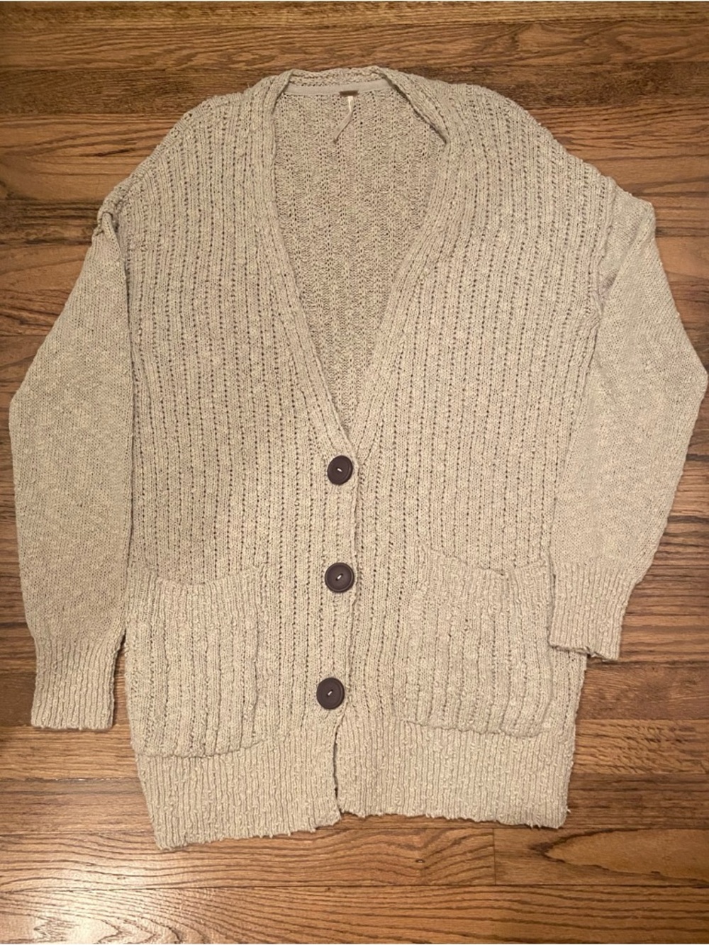 Free People Beige Knit Button-Front Cardigan Sweater